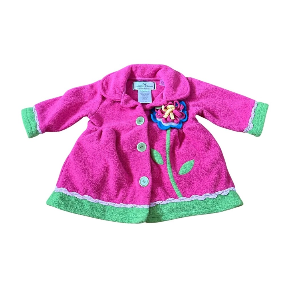 American Widgeon Fleece Jacket Kids Pink Floral Babydoll Coat SIZE 12M